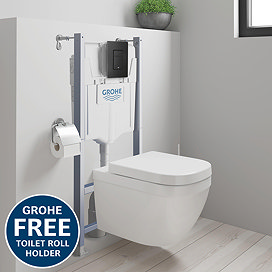 Grohe Solido Even Black Flush Plate / Euro Rimless Ceramic Complete WC Pack