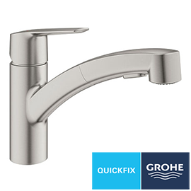 Grohe QuickFix Start Single Lever Kitchen Sink Mixer with Pull Out Spray - SuperSteel - 30531DC1 Med