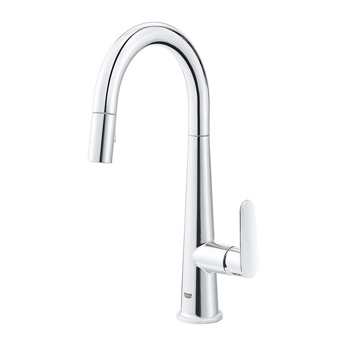 Grohe Veletto Single Lever Kitchen Sink Mixer with Pull Out Spray - Chrome - 30419000  Profile Large