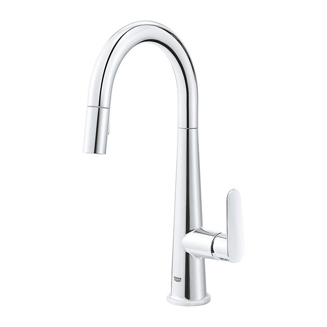 Grohe Veletto Single Lever Kitchen Sink Mixer with Pull Out Spray - Chrome - 30419000 Profile Large