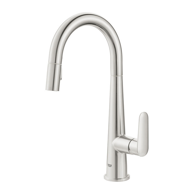 Grohe Veletto Single Lever Kitchen Sink Mixer with Pull Out Spray - SuperSteel - 30419DC0  Profile Large Image
