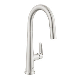 Grohe Veletto Single Lever Kitchen Sink Mixer with Pull Out Spray - SuperSteel - 30419DC0 Large Imag