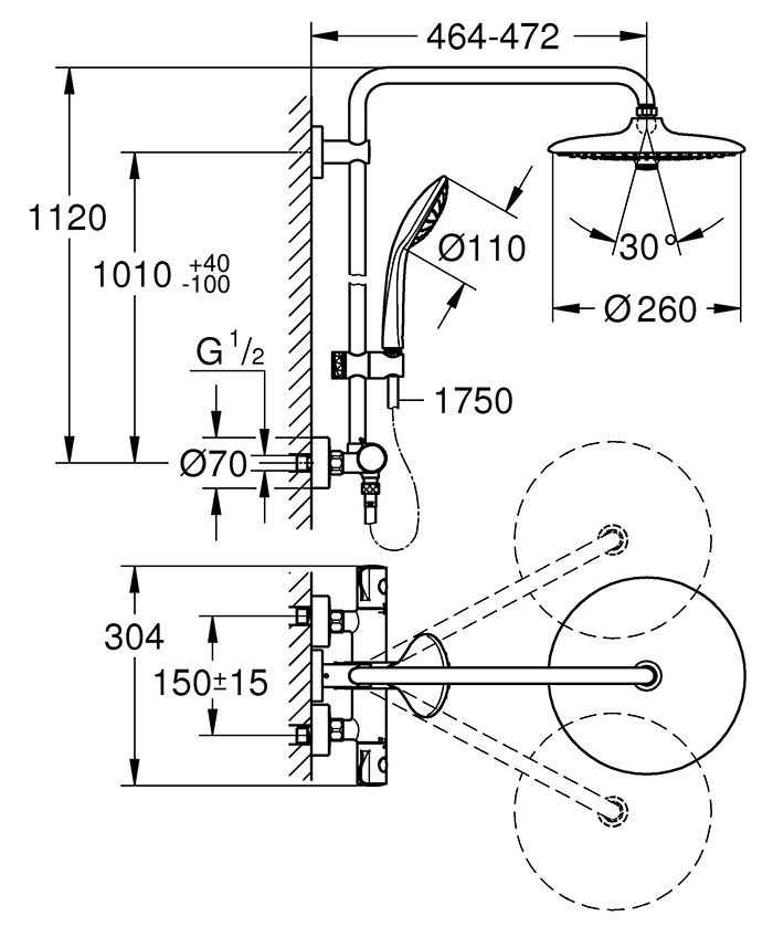 Grohe Vitalio Joy 260 Thermostatic Shower System