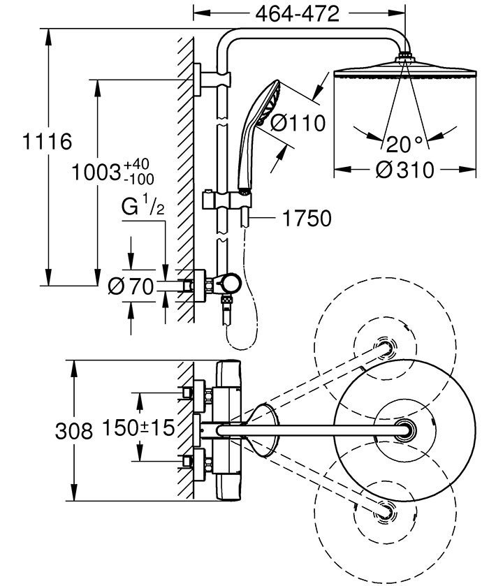 Grohe Vitalio Joy 310 Thermostatic Shower System + FREE BASIN TAP