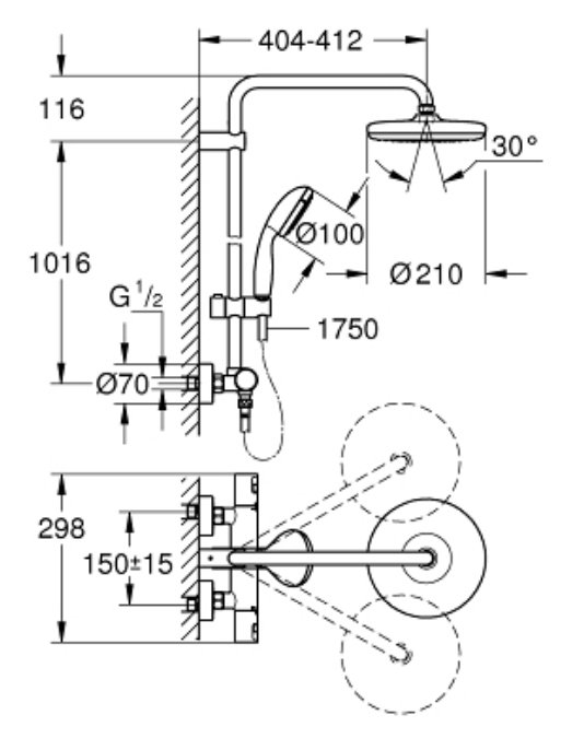 Grohe Vitalio Start 210 Thermostatic Shower System - 27960001