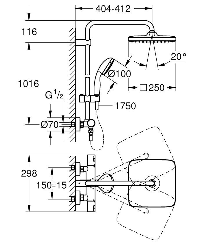 Grohe Vitalio Start 250 Cube Thermostatic Shower System + FREE BASIN TAP