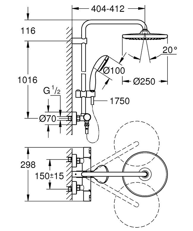 Grohe Vitalio Start 250 Thermostatic Shower System + FREE BASIN TAP