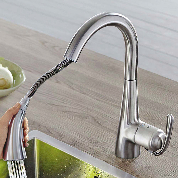 Grohe Zedra Kitchen Sink Mixer with Pull Out Spray - Stainless Steel - 32294SD1  Standard Large Imag
