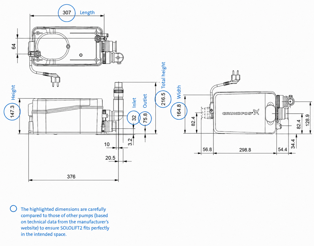Grundfos SOLOLIFT2 D-2 Macerator (Shower, Basin, Bidet)