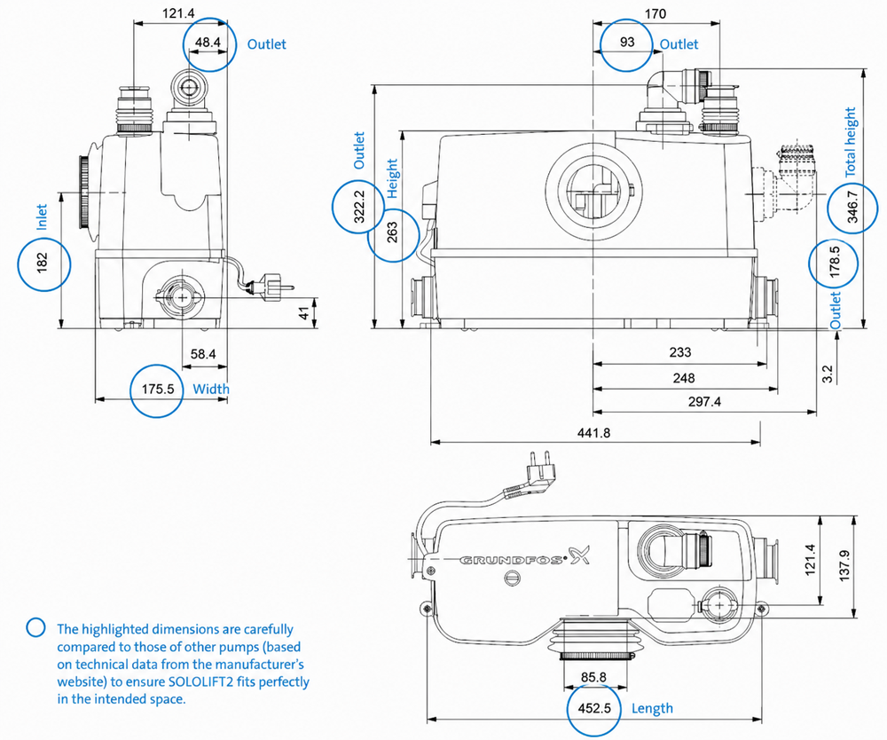 Grundfos SOLOLIFT2 WC-3 Macerator (Toilet, Shower, Basin)