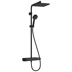 hansgrohe Activera Q Showerpipe 6 l/min EcoSmart+ with ShowerTablet Thermostatic Shower Mixer - Matt Black