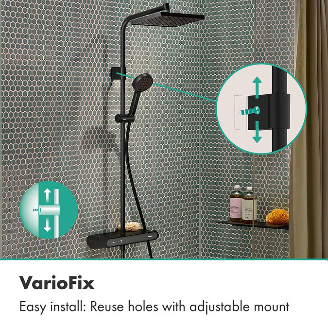 hansgrohe Activera Q Showerpipe 8 l/min EcoSmart with ShowerTablet Thermostatic Shower Mixer - Matt Black
