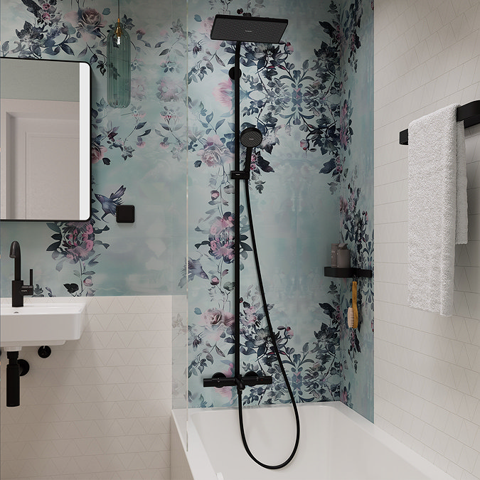 hansgrohe Activera Q Showerpipe EcoSmart with Ecostat Fine Thermostatic Bath Shower Mixer - Matt Black