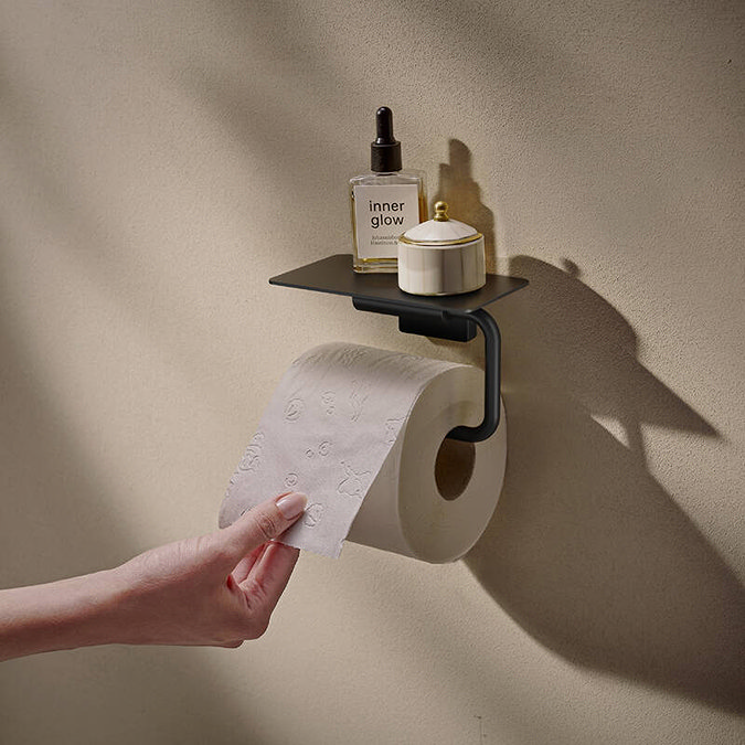 hansgrohe AddStoris S Matt Black Toilet Roll Holder with Shelf
