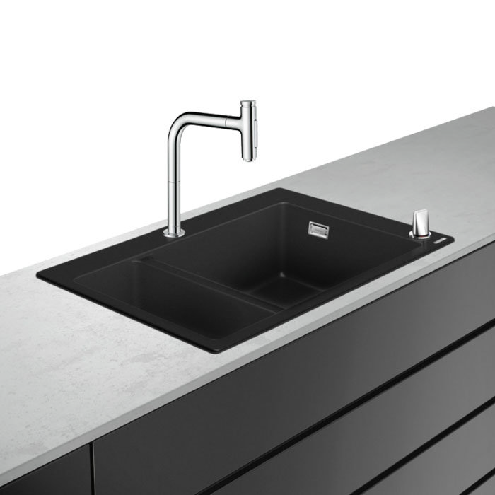 hansgrohe C51-F635-09 1.5 Bowl Kitchen Sink & Tap Bundle - 43220000 Large Image