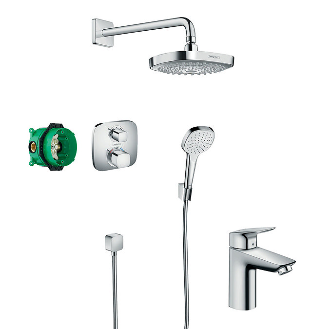 hansgrohe Croma Select E Complete Shower Set & Logis Tap Package Large Image