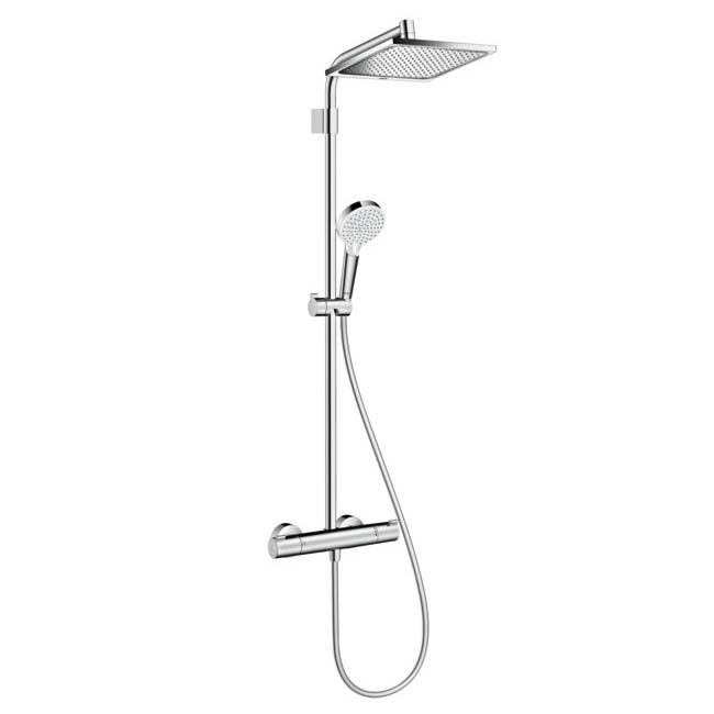 Hansgrohe Crometta E Varia Showerpipe 240 Thermostatic Shower Mixer - 26785000 Large Image