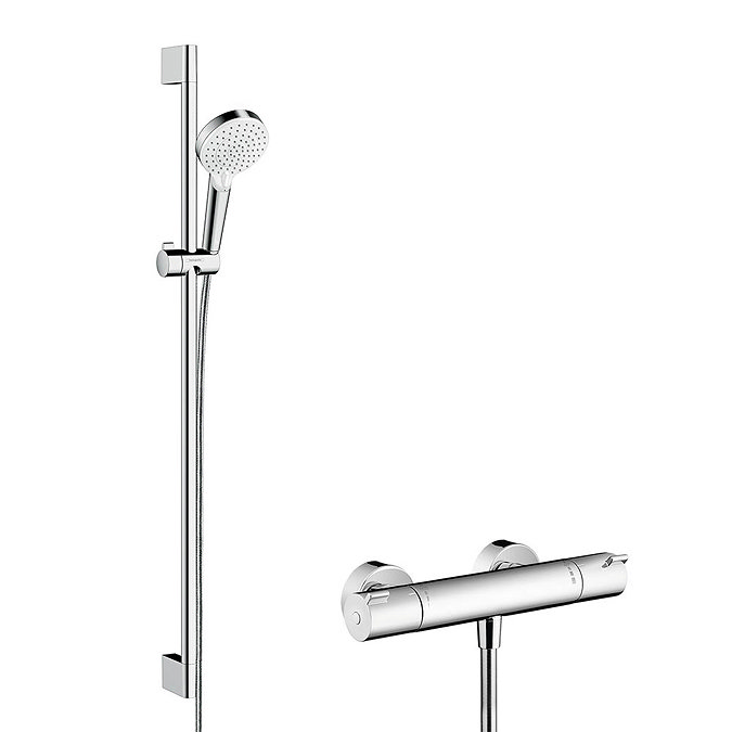 Hansgrohe Crometta Vario Thermostatic Shower System with 90cm Shower Slider Rail Kit - 27813400 Larg