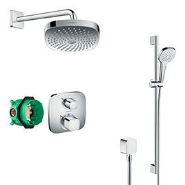 hansgrohe Ecostat E Square Complete Shower Set with Croma Select E Shower Slider Rail Kit Medium Ima
