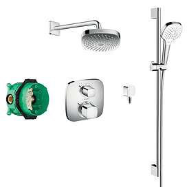 hansgrohe Ecostat E Square Complete Shower Set with Croma Select E Shower Slider Rail Kit