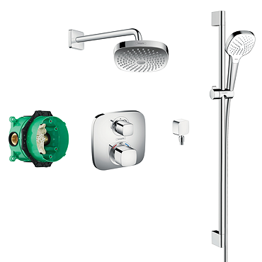hansgrohe Ecostat E Square Complete Shower Set with Croma Select E Shower Slider Rail Kit Profile L