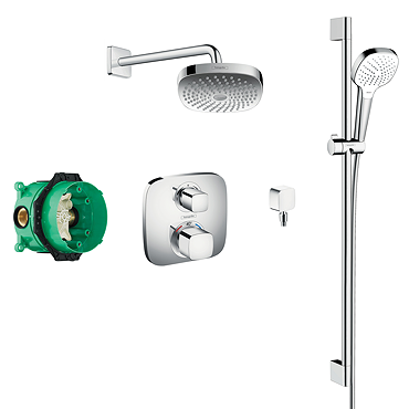 hansgrohe Ecostat E Square Complete Shower Set with Croma Select E Shower Slider Rail Kit  Profile L