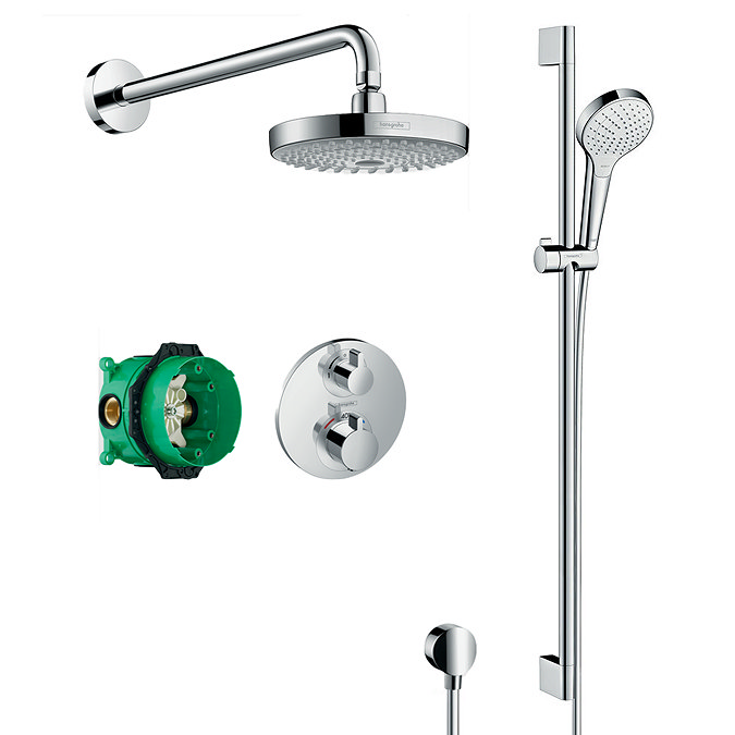 hansgrohe Ecostat S Round Complete Shower Set with Croma Select S Shower Slider Rail Kit