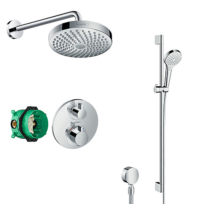 hansgrohe Ecostat S Round Complete Shower Set with Croma Select S Shower Slider Rail Kit Large Image