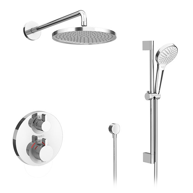 hansgrohe Ecostat S Round Complete Shower Set with Shower Slider Rail Kit  In Bathroom Large Image