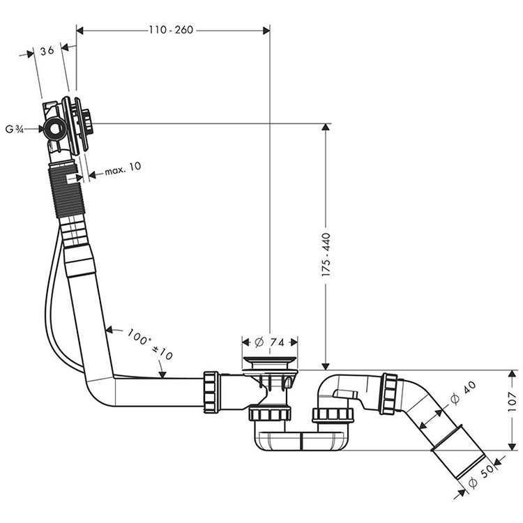 hansgrohe Exafill S Basic Set for Bath Filler with Waste & Overflow Set for Standard Bathtubs