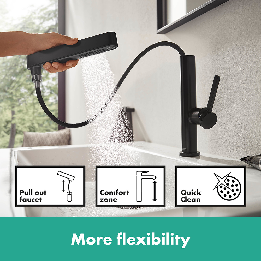 hansgrohe Finoris Single Lever Basin Mixer 230 with Pull-Out Spray 