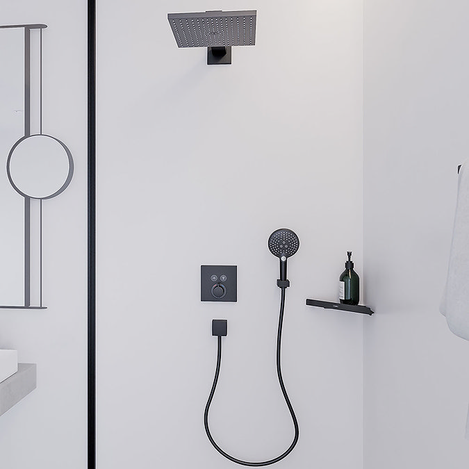 hansgrohe FixFit Square Wall Outlet with Non-Return Valve - Matt Black - 26455670  Feature Large Image