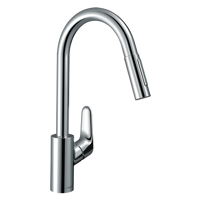 hansgrohe Focus M41 Single Lever Kitchen Mixer 240 with Pull Out Spray - Chrome - 31815000 Large Ima