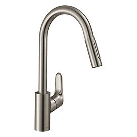 hansgrohe Focus M41 Single Lever Kitchen Mixer 240 with Pull Out Spray - Stainless Steel - 31815800 