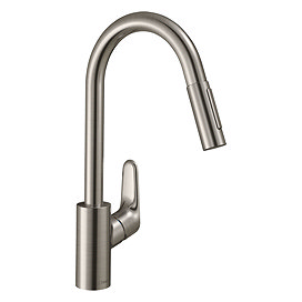 hansgrohe Focus M41 Single Lever Kitchen Mixer 240 with Pull Out Spray - Stainless Steel - 31815800