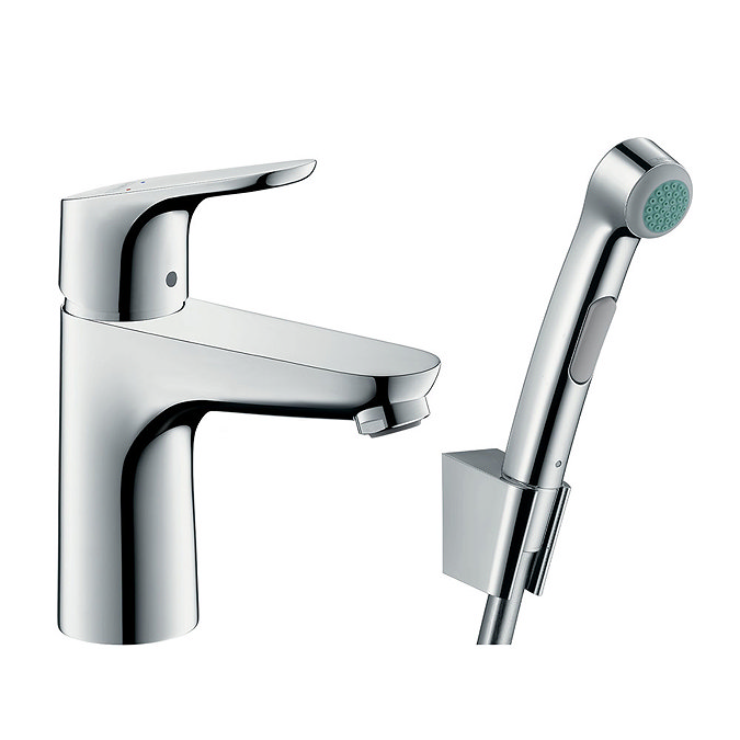 hansgrohe Focus Single Lever Basin Mixer 100 with Bidet Spray and 160cm Shower Hose - 31927000 Large