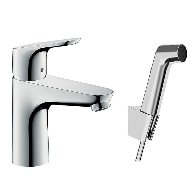hansgrohe Focus Single Lever Basin Mixer 100 with Bidet Spray and 160cm Shower Hose