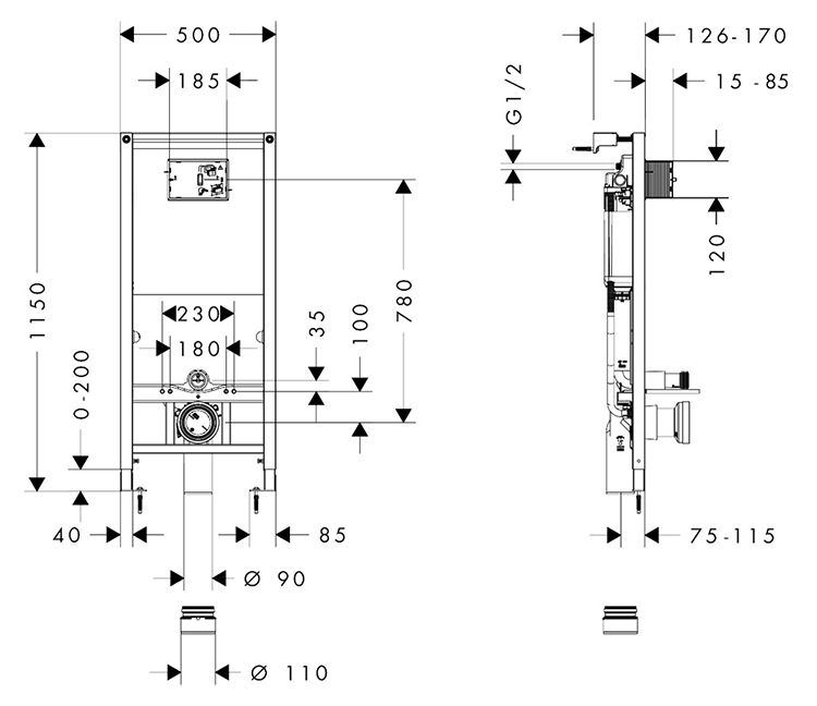 hansgrohe iFrame Universal Concealed Cistern 1120 for Wall Hung WC
