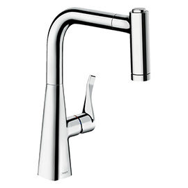 hansgrohe Metris M71 Single Lever Kitchen Mixer 220 with Pull Out Spray - Chrome - 14834000 Medium I