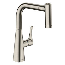 hansgrohe Metris M71 Single Lever Kitchen Mixer 220 with Pull Out Spray - Stainless Steel - 14834800