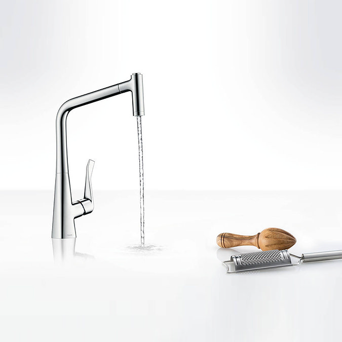 hansgrohe Metris M71 Single Lever Kitchen Mixer 320 with Pull Out Spray - Stainless Steel - 14820800