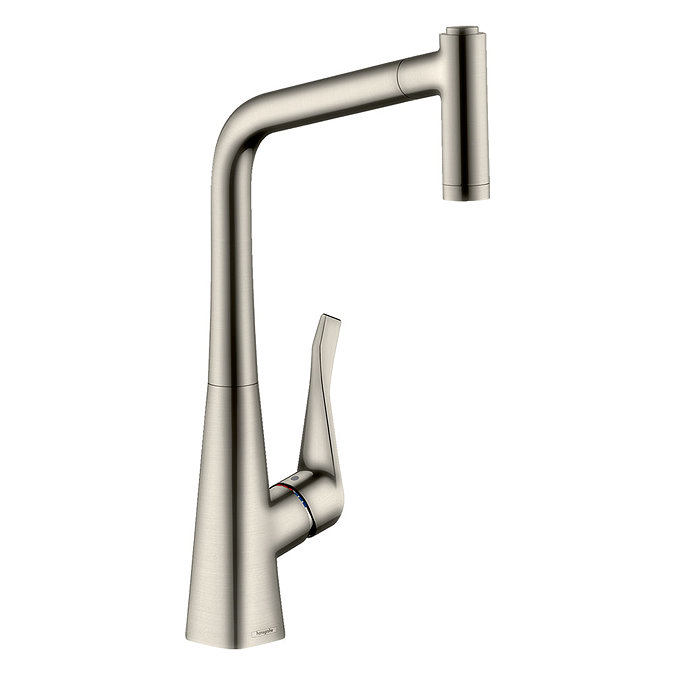 hansgrohe Metris M71 Single Lever Kitchen Mixer 320 with Pull Out Spray - Stainless Steel - 14820800