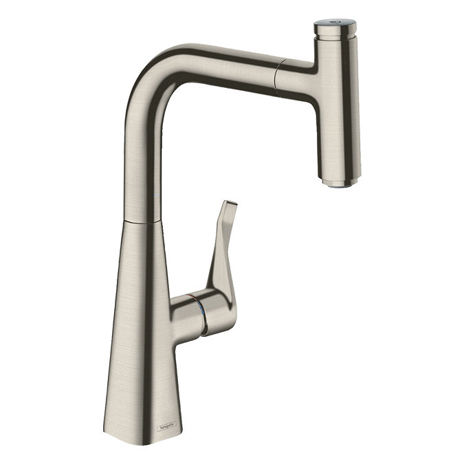 hansgrohe Metris Select M71 Single Lever Kitchen Mixer 240 with Pull-Out Spout - Stainless Steel - 1