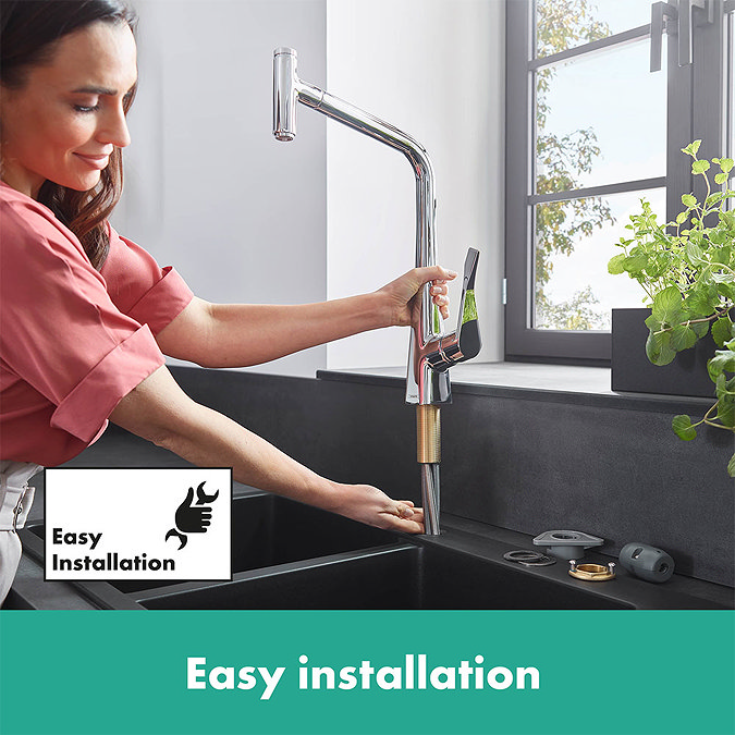 hansgrohe Metris Select M71 Single Lever Kitchen Mixer 320 with Pull-Out Spout - Chrome - 14884000 additional Large Image