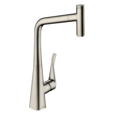 hansgrohe Metris Select M71 Single Lever Kitchen Mixer 320 with Pull-Out Spout - Stainless Steel - 1