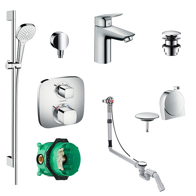 hansgrohe Over Bath Concealed Tap & Shower Package Large Image