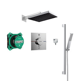 hansgrohe Pulsify E 260 Overhead Shower and 1jet EcoSmart Hand Shower, Slide Rail Kit with ShowerSelect Comfort E Thermostat-EcoSmart - Chrome