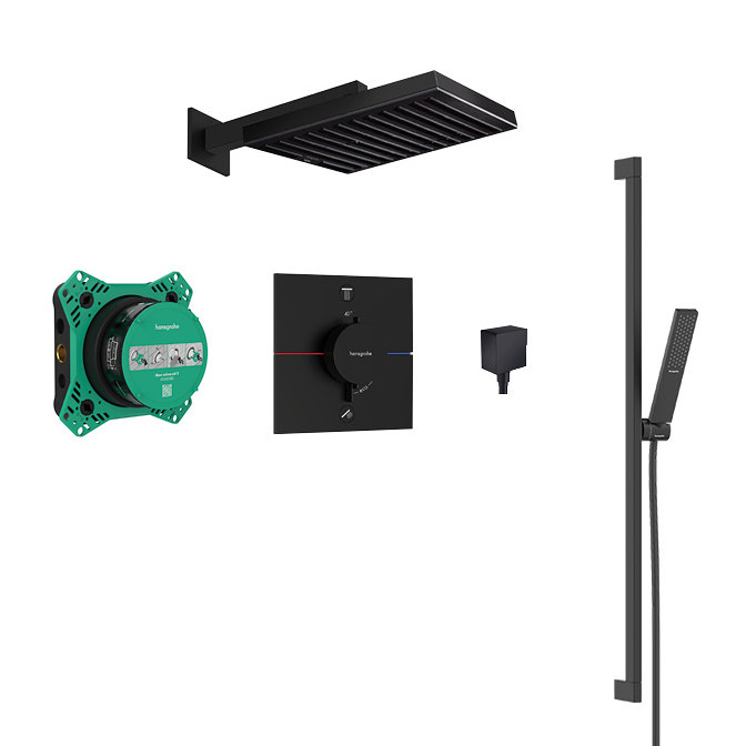 hansgrohe Pulsify E 260 Overhead Shower and 1jet EcoSmart Hand Shower, Slide Rail Kit with ShowerSelect Comfort E Thermostat-EcoSmart - Matt Black