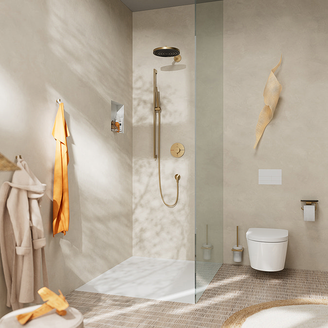 hansgrohe Pulsify S 260 Overhead Shower and 1jet EcoSmart Hand Shower, Slide Rail Kit with ShowerSelect Comfort S Thermostat-EcoSmart - Brushed Bronze