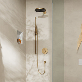 hansgrohe Pulsify S 260 Overhead Shower and 1jet EcoSmart Hand Shower, Slide Rail Kit with ShowerSelect Comfort S Thermostat-EcoSmart - Brushed Bronze